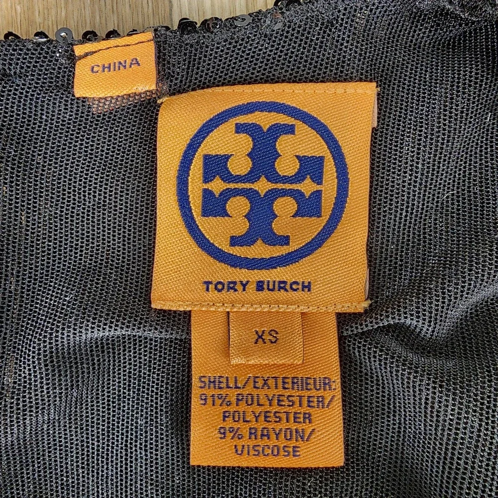 Tory Burch Black Sequin Dress Extra Small XS 3/4 Sleeve Party‎ Cocktail